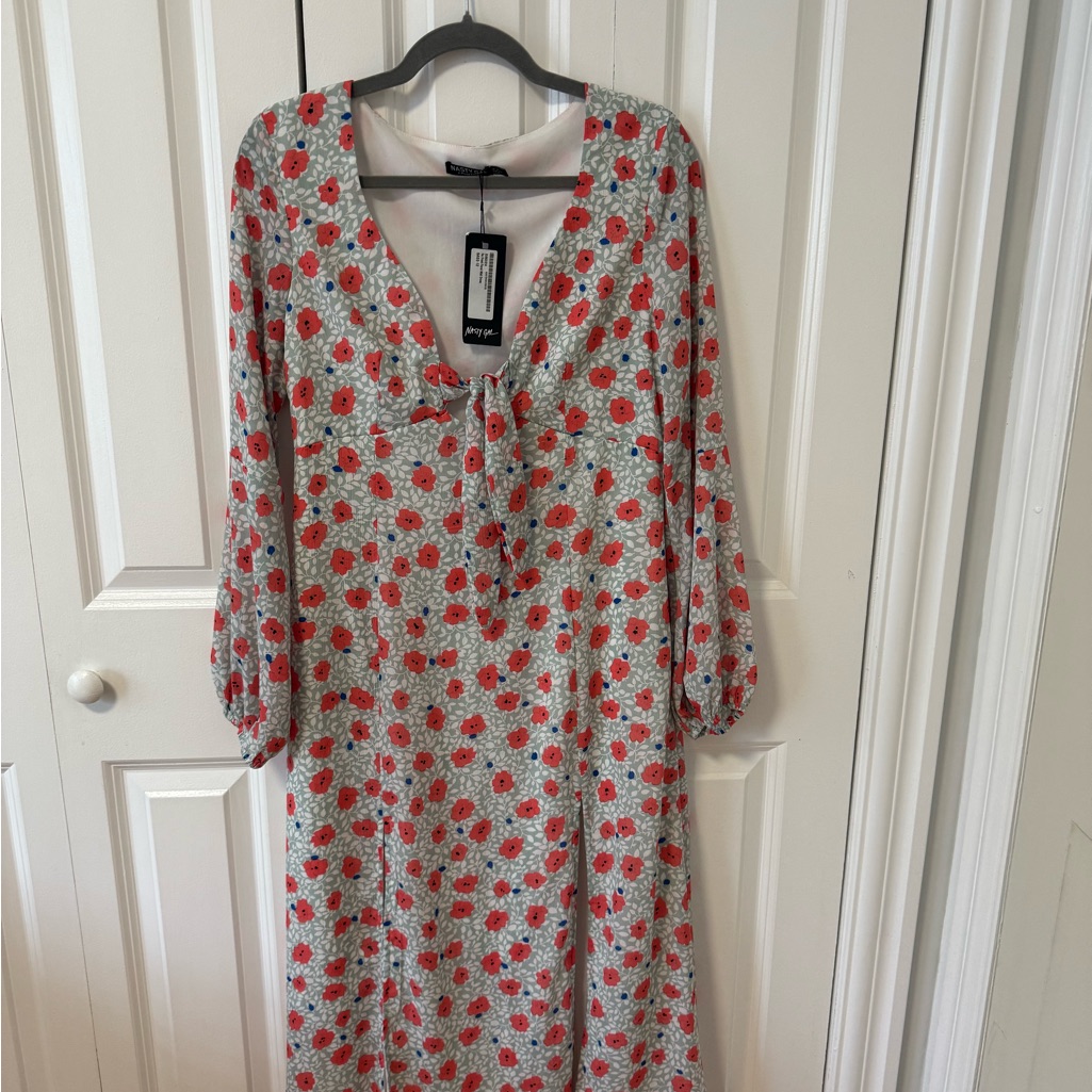 Nasty Gal Red Floral Midi Dress